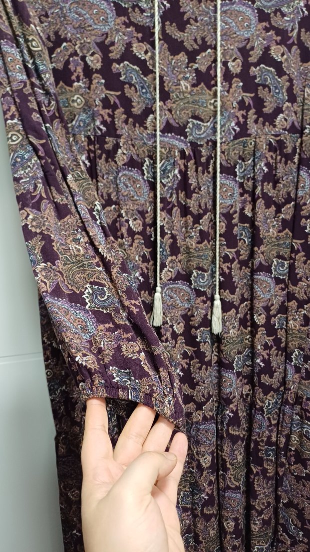 Püsküllü Bohem Bordo Uzun Elbise - Görsel 2