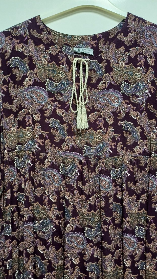 Püsküllü Bohem Bordo Uzun Elbise - Görsel 4