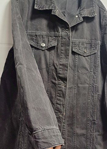 Antrasit Gri Uzun Denim Kadın Ceket - Görsel 2