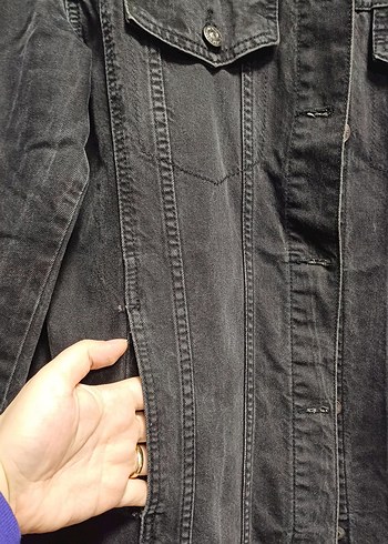 Antrasit Gri Uzun Denim Kadın Ceket - Görsel 4