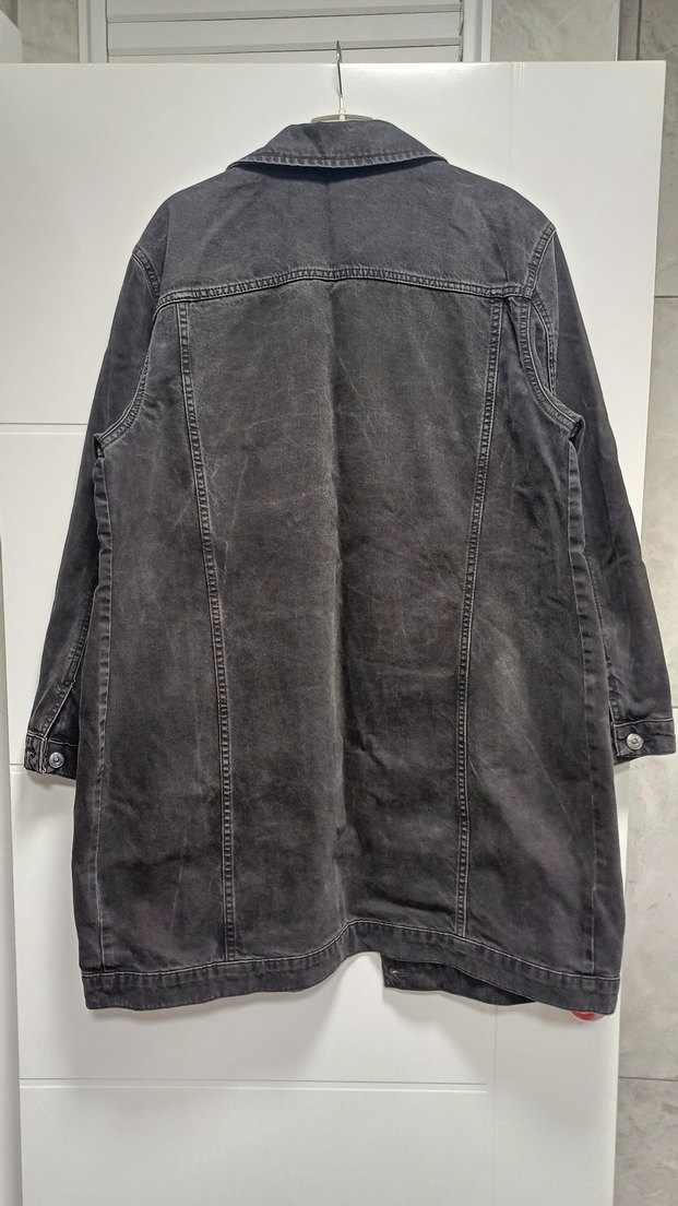 Antrasit Gri Uzun Denim Kadın Ceket - Görsel 5