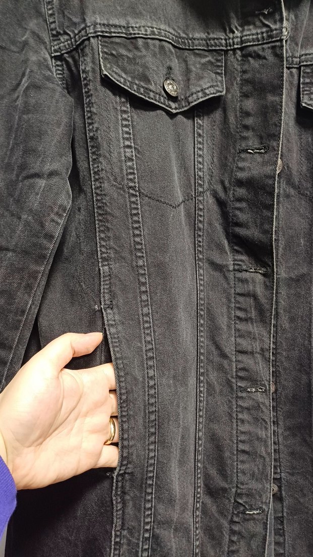 Antrasit Gri Uzun Denim Kadın Ceket - Görsel 4