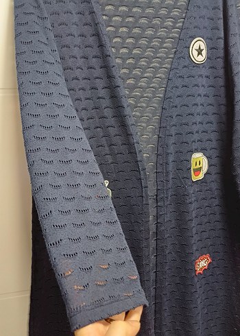 Lacivert fileli armalı kadın hırka - Görsel 2