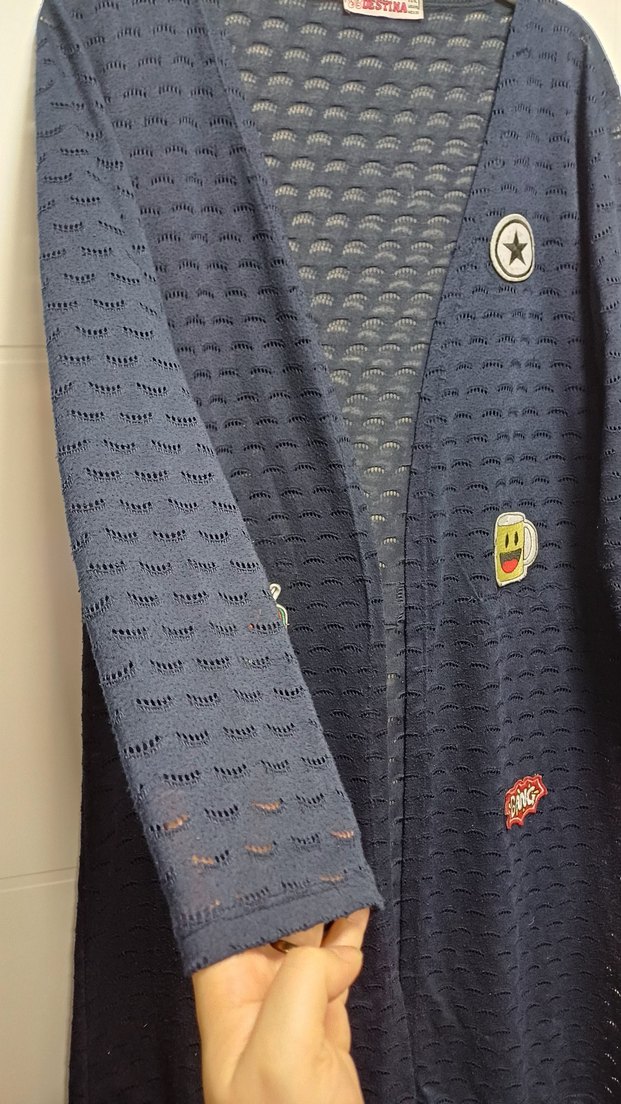 Lacivert fileli armalı kadın hırka - Görsel 2