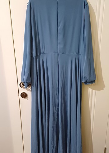 Mavi Nakışlı Uzun Bohem Kadın Elbise - Görsel 5