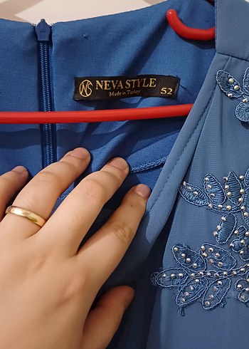 Mavi Nakışlı Uzun Bohem Kadın Elbise - Görsel 3