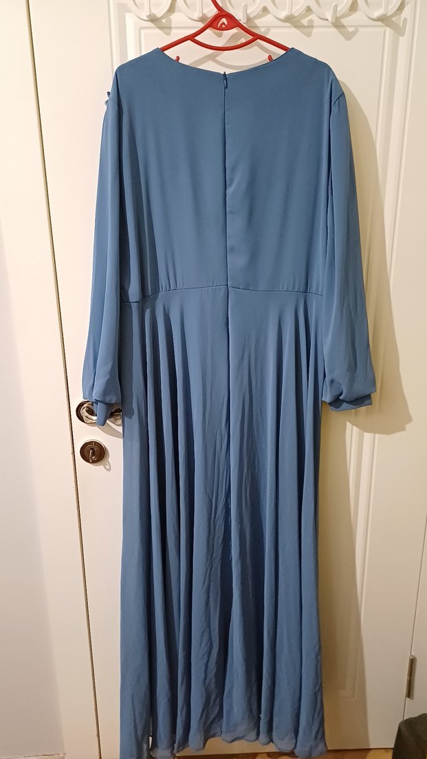 Mavi Nakışlı Uzun Bohem Kadın Elbise - Görsel 5