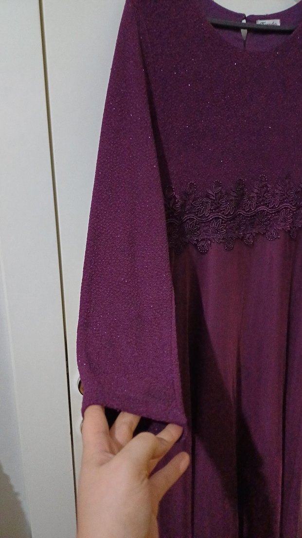 Uzun Mor Kadın Elbise - Görsel 5