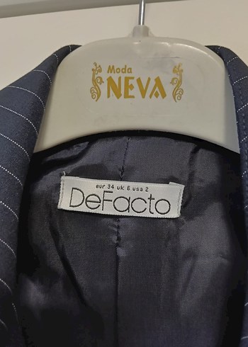 Düğmeli Çizgili Kısa Lacivert Denim Blazer - Görsel 3