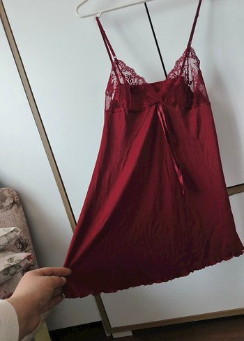 Bordo Transparan Uzun Kollu Bohem Kadın Sabahlık 3 parça - Görsel 3