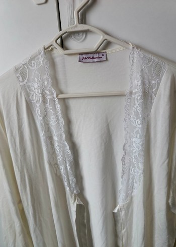 Uzun Kollu Beyaz Bohem Kadın Sabahlık 2 parça - Görsel 3