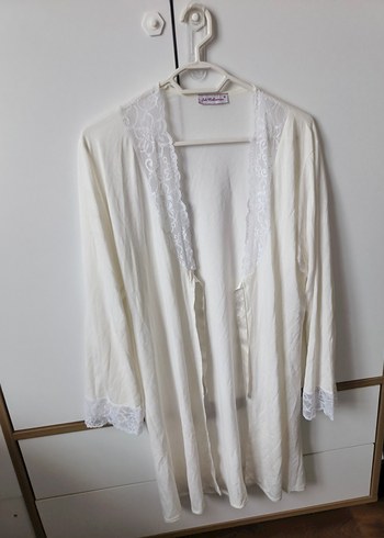 Uzun Kollu Beyaz Bohem Kadın Sabahlık 2 parça - Görsel 2