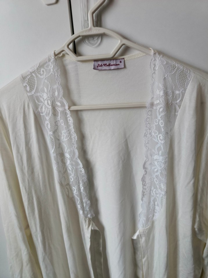 Uzun Kollu Beyaz Bohem Kadın Sabahlık 2 parça - Görsel 3