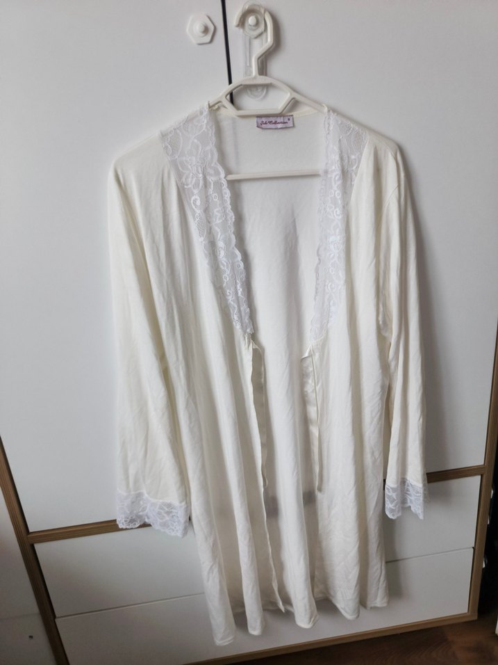 Uzun Kollu Beyaz Bohem Kadın Sabahlık 2 parça - Görsel 2