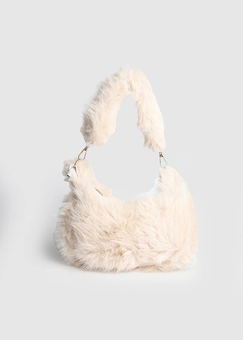 Beyaz Kürklü Kadın Omuz Çantası - Görsel 2