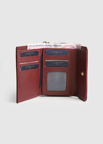 Bordo Deri Fermuarlı Kadın Cüzdan - Görsel 3