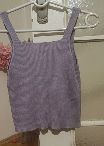 Mor V Yaka Örgü Crop - Görsel 2