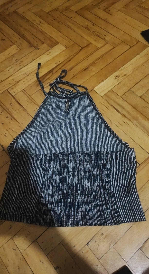 Çizgili Bohem Yüksek Yakalı Crop Top - Görsel 2