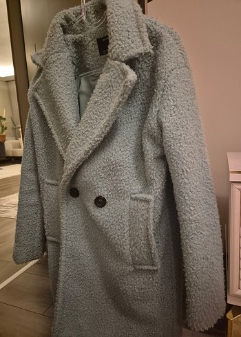 tatlı su yeşili Midi Düğmeli Kadın Kaban - Görsel 3