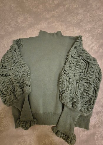 çağla yeşili Bohem Tarz Boğazlı Örgü Kadın Kazak - Görsel 3