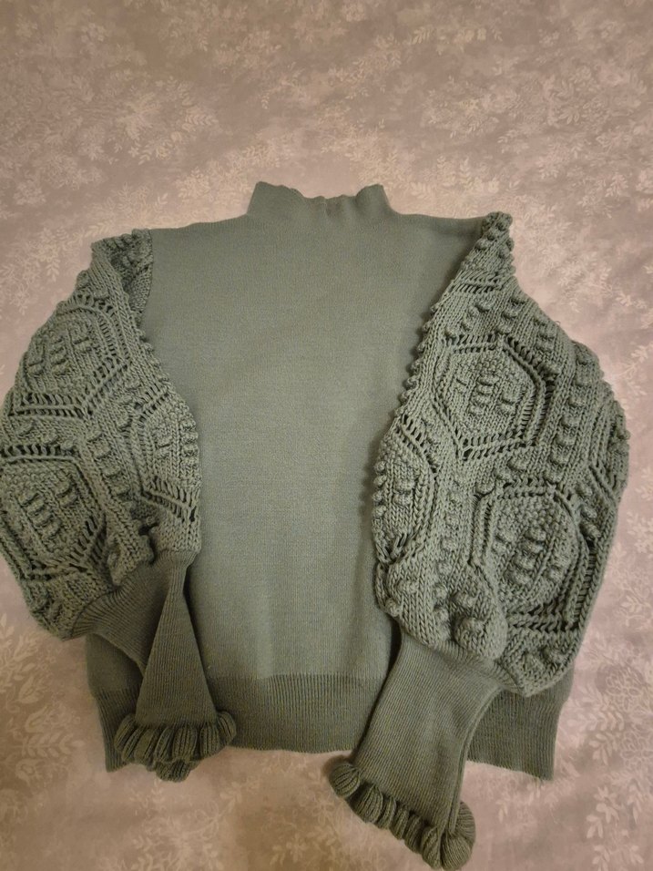 çağla yeşili Bohem Tarz Boğazlı Örgü Kadın Kazak - Görsel 3