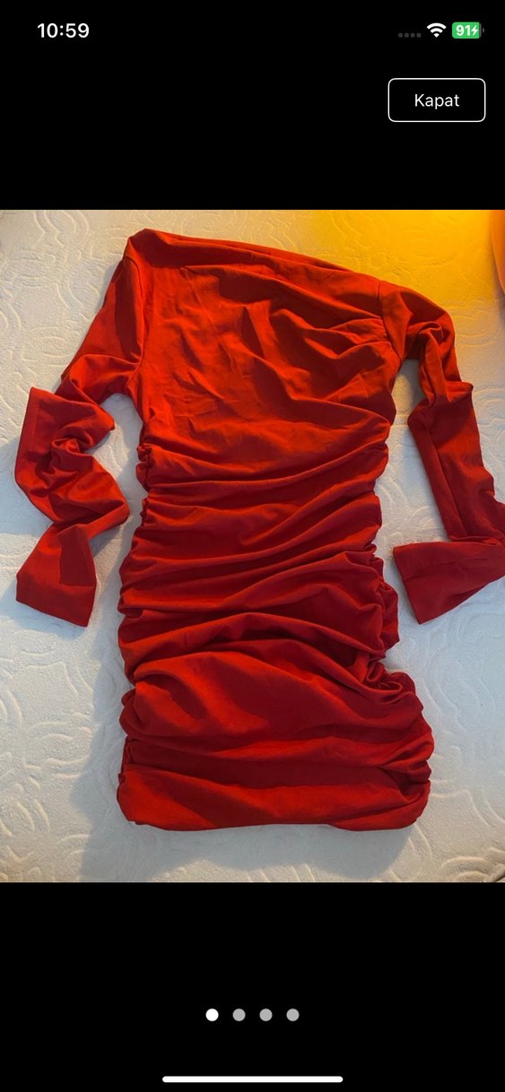 Asimetrik yaka kırmızı elbise - Görsel 2