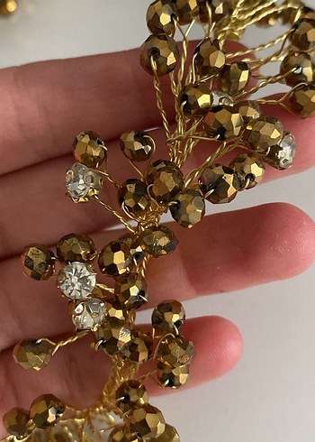 Altın Renkli Boncuklu Saç Aksesuarı - Görsel 2