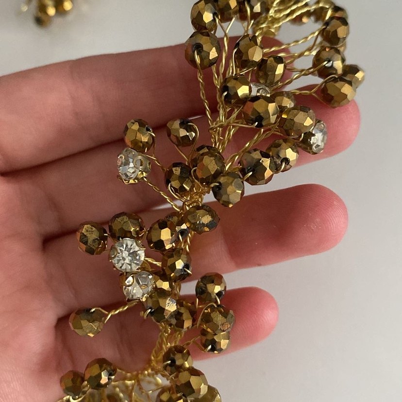 Altın Renkli Boncuklu Saç Aksesuarı - Görsel 2