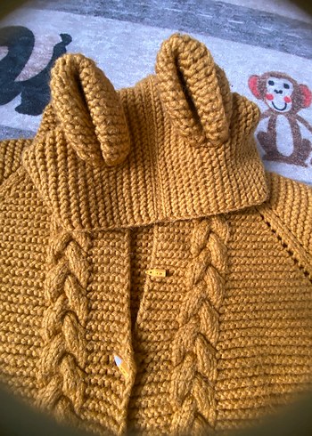 Kapüşonlu Sarı Örgü Bebek Tulumu - Görsel 3