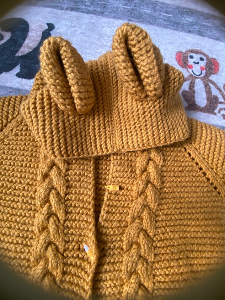 Kapüşonlu Sarı Örgü Bebek Tulumu - Görsel 3