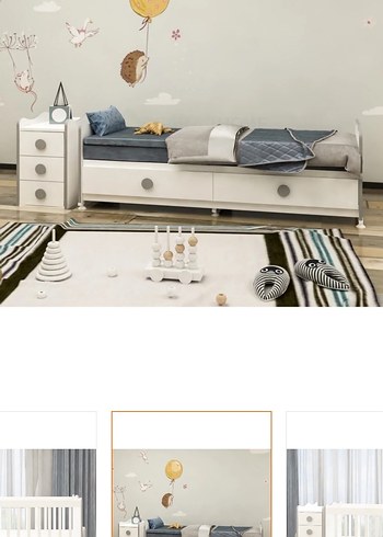 Gri Beyaz Bebek Beşiği ve Çekmeceli Dolap - Görsel 6