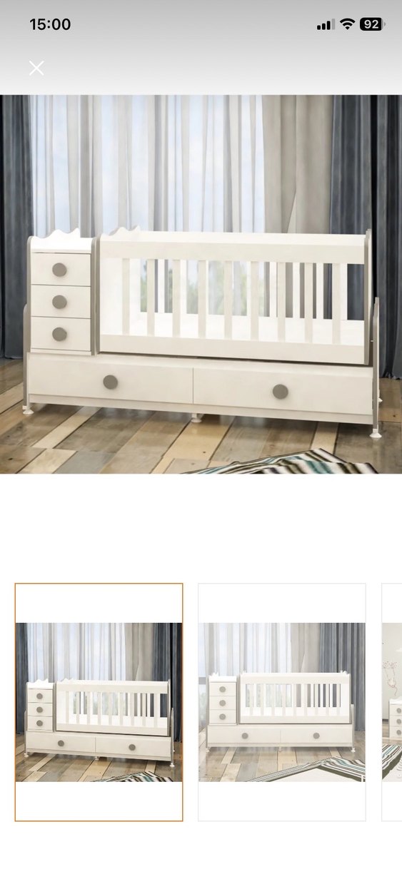 Gri Beyaz Bebek Beşiği ve Çekmeceli Dolap - Görsel 5