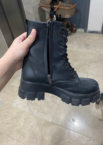 Siyah Deri Platform Topuklu Punk Bot - Görsel 2