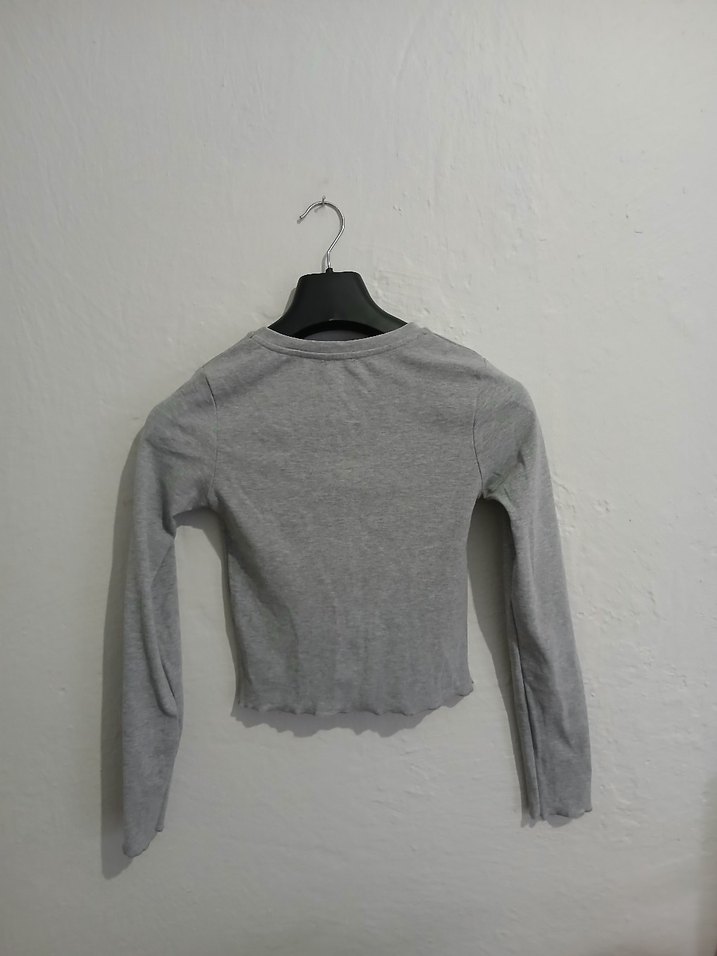 Gri Uzun Kollu Kadın Bluz - Görsel 3