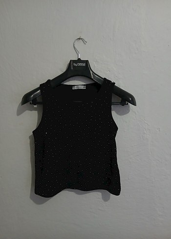 Siyah Kolsuz Işıltılı Crop - Görsel 2