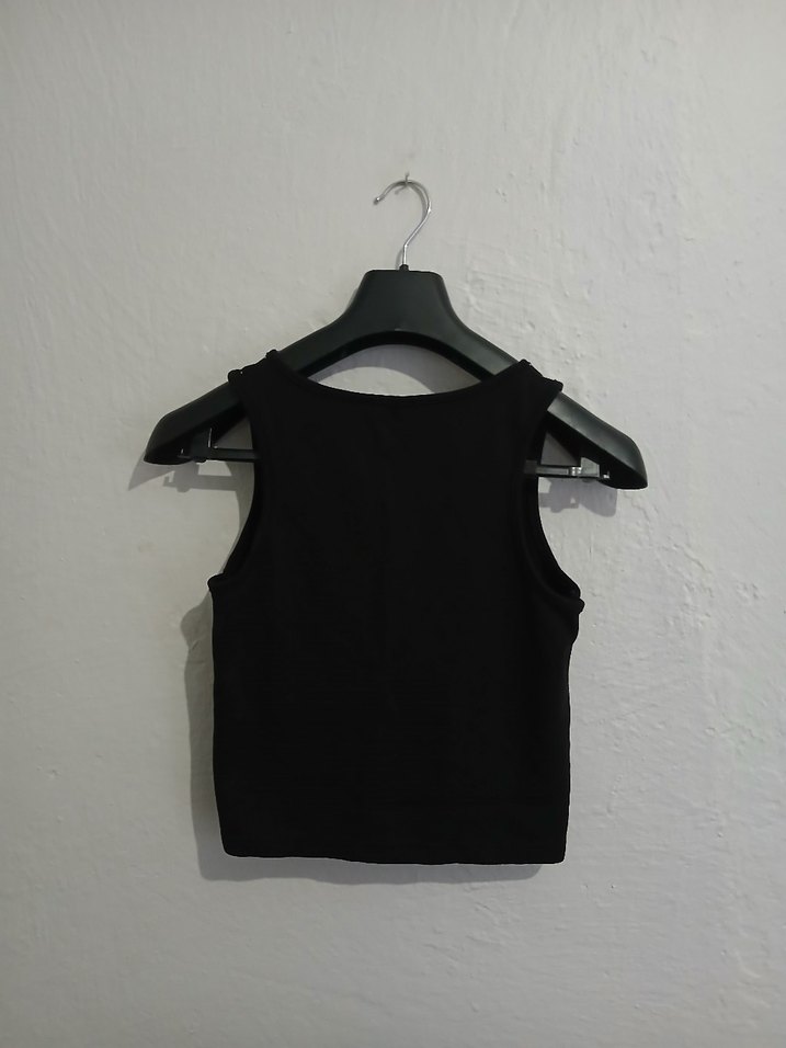 Siyah Kolsuz Işıltılı Crop - Görsel 3