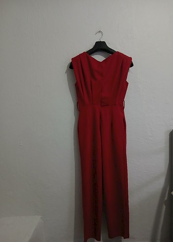 Kırmızı Drapeli Uzun Kadın Tulum - Görsel 3