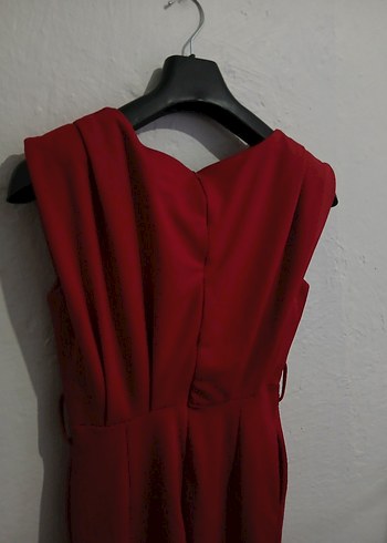 Kırmızı Drapeli Uzun Kadın Tulum - Görsel 4