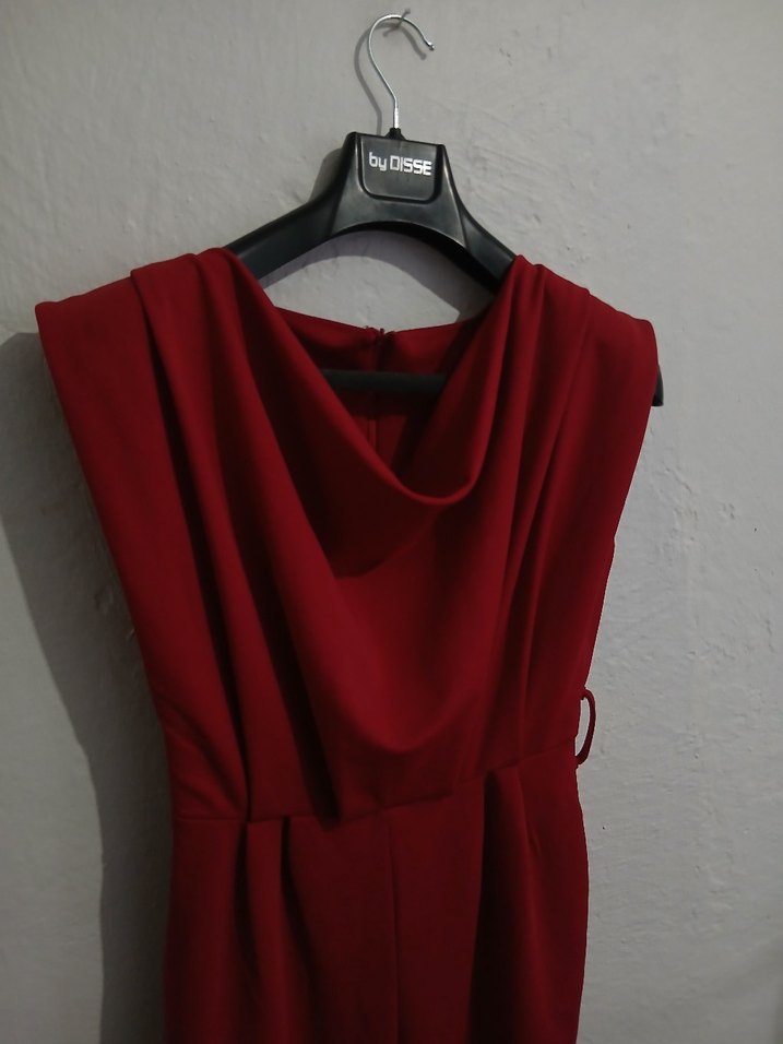 Kırmızı Drapeli Uzun Kadın Tulum - Görsel 2