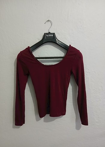 Bordo Kadın KAYIK YAKA Uzun Kollu Bluz - Görsel 2