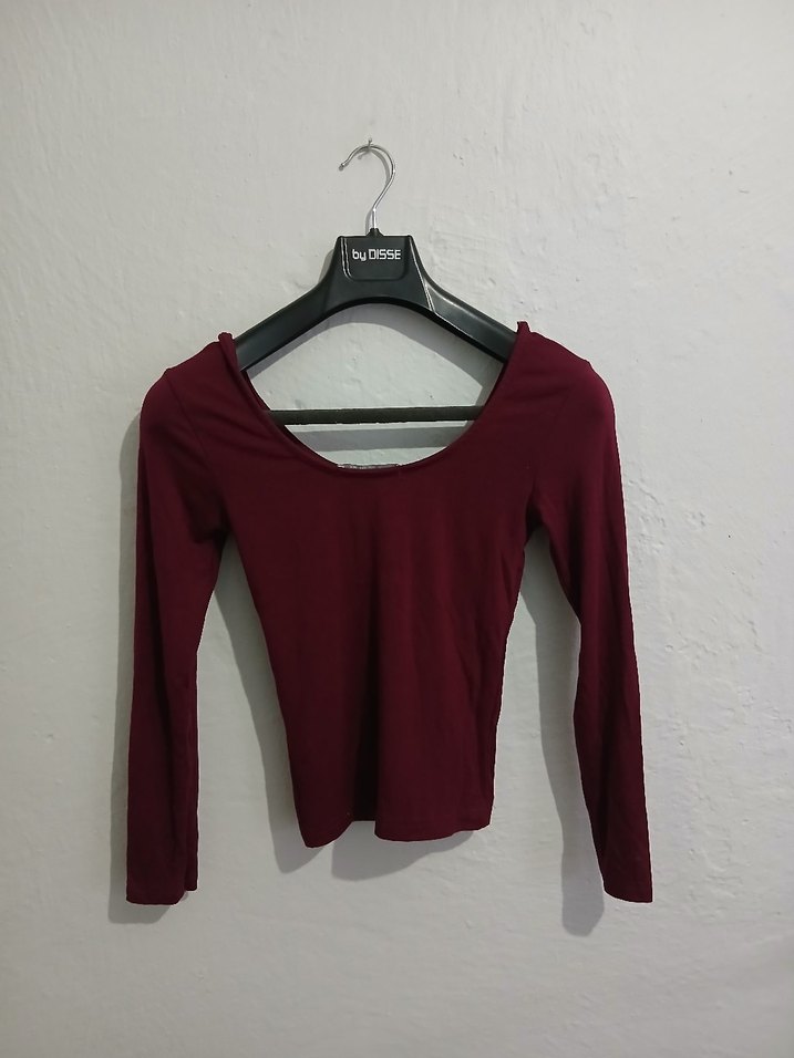 Bordo Kadın KAYIK YAKA Uzun Kollu Bluz - Görsel 2