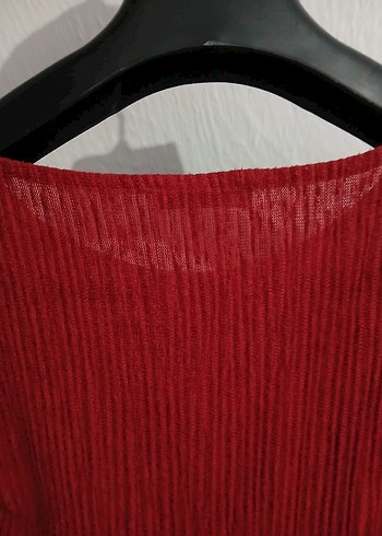 Bordo Kısa Kollu Fitted Kadın Transparan Bluz - Görsel 2