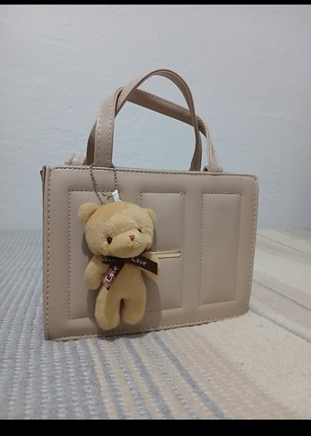 Bej Deri Kadın El Çantası Ayıcık Detaylı - Görsel 2