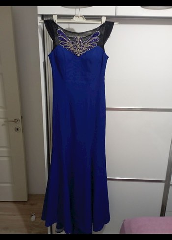 Lacivert Drapeli Uzun Abiye Elbise - Görsel 2