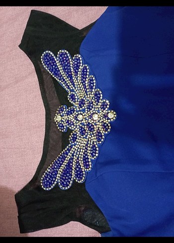 Lacivert Drapeli Uzun Abiye Elbise - Görsel 8