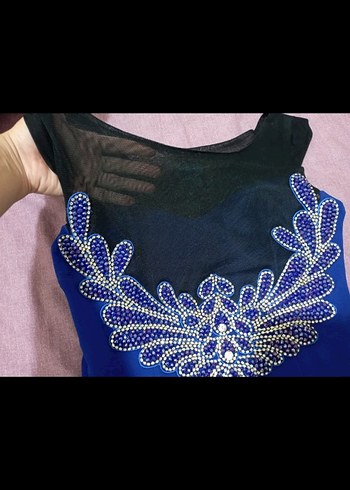 Lacivert Drapeli Uzun Abiye Elbise - Görsel 6