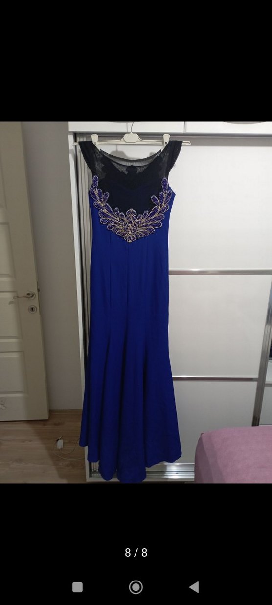 Lacivert Drapeli Uzun Abiye Elbise - Görsel 4