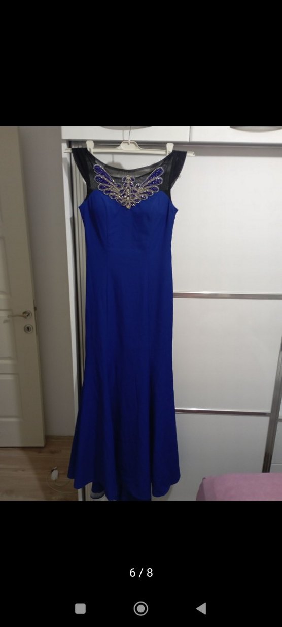 Lacivert Drapeli Uzun Abiye Elbise - Görsel 2