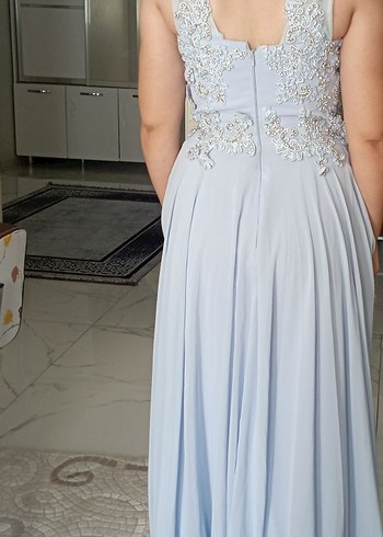 Drapeli Straplez Uzun Mavi Nişan Elbisesi - Görsel 2