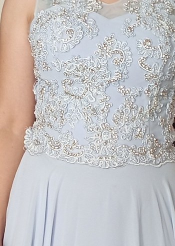 Drapeli Straplez Uzun Mavi Nişan Elbisesi - Görsel 4